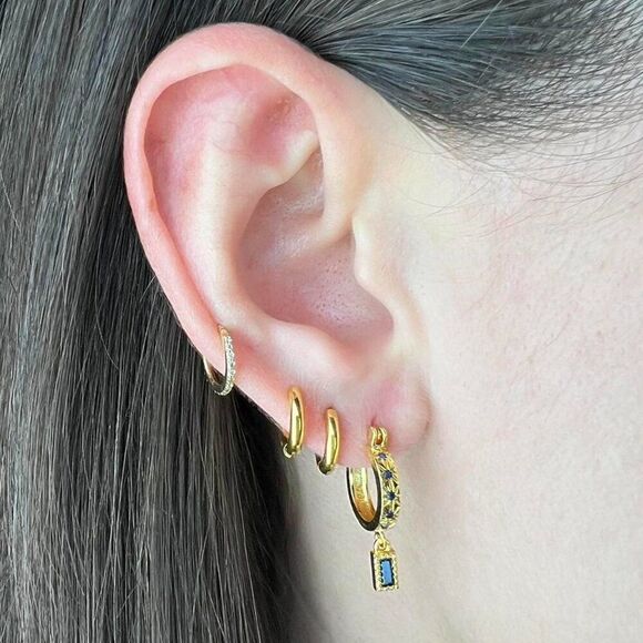 New! “Gisele” Dainty Navy Blue Drop Hoop Earrings - Picture 2 of 6